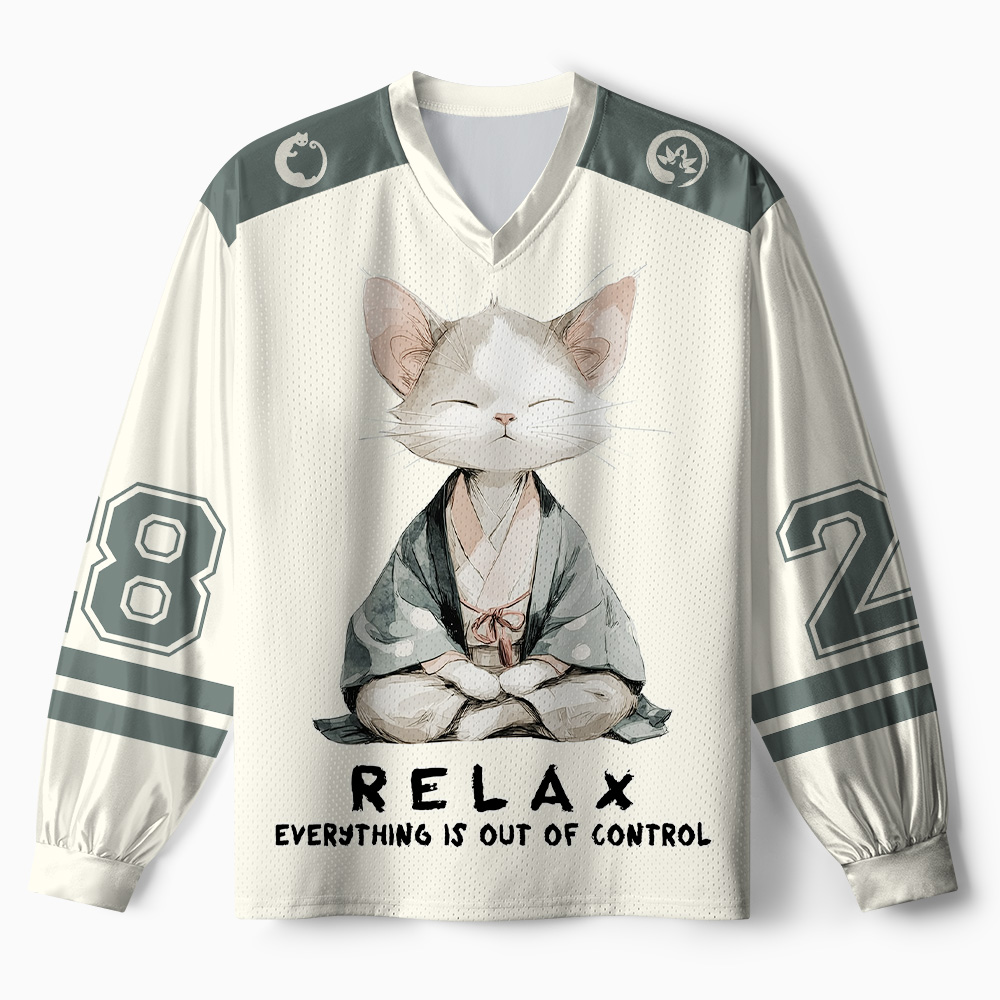 Tokyo-Tiger Zen Meditating Cat Paneled Long Sleeve Jersey