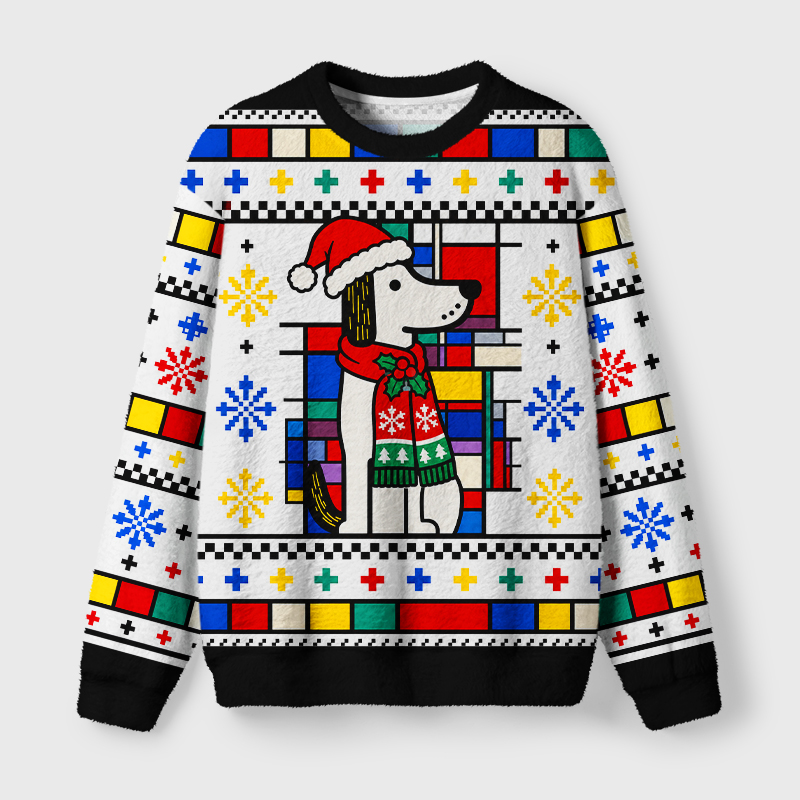 Tokyo-Tiger Geometric Art Puppy Nordic Fuzzy Christmas Ugly Sweatshirt