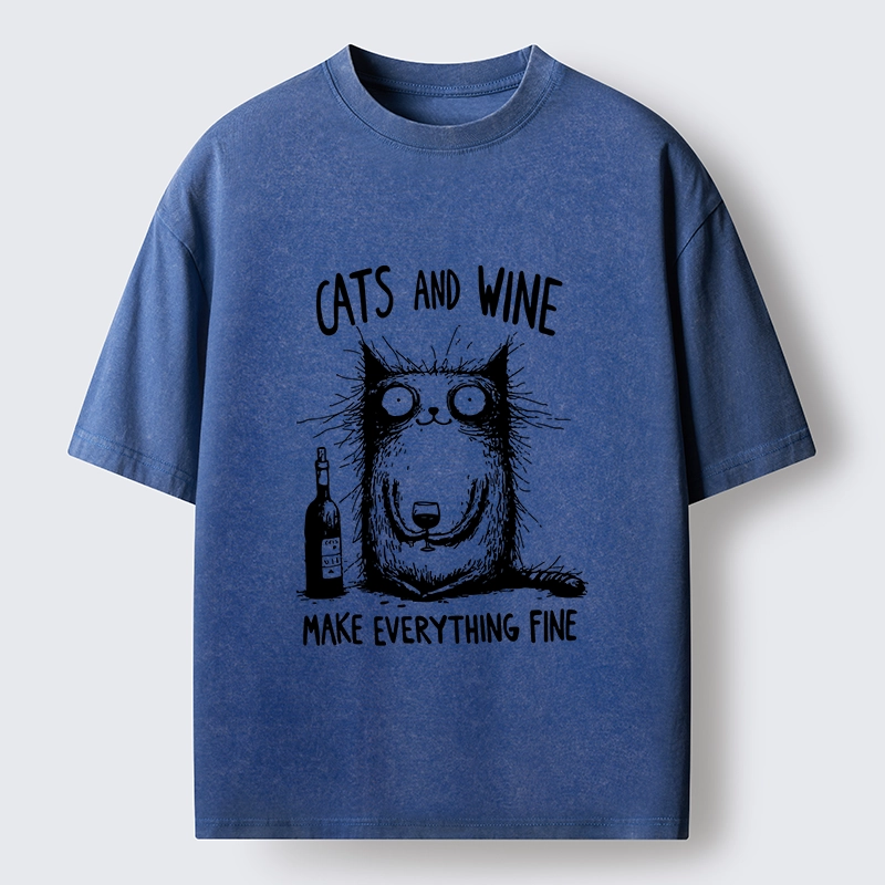 Tokyo‑Tiger Cats And Wine Washed T‑Shirt