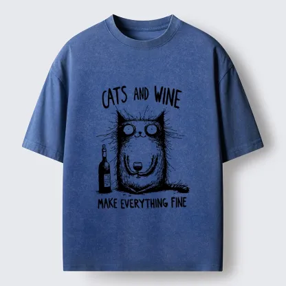 Tokyo‑Tiger Cats And Wine Washed T‑Shirt