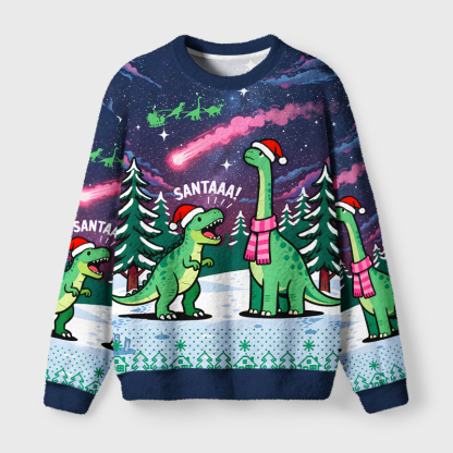 Tokyo-Tiger Dinosaur Era Fuzzy Christmas Ugly Sweatshirt