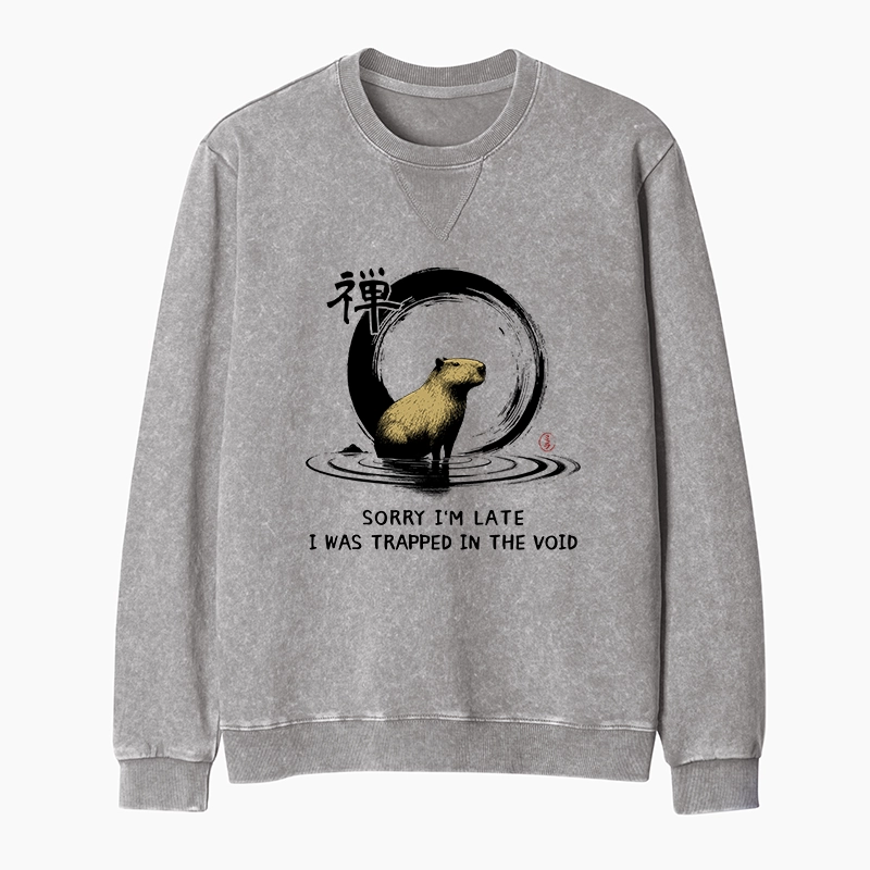 Tokyo-Tiger Zen Capybara Was Trapped In The Void Washed Terry Sweatshirt