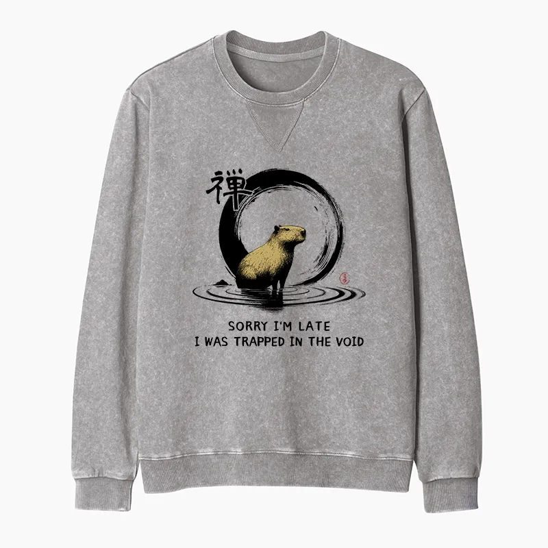 Tokyo-Tiger Zen Capybara Was Trapped In The Void Washed Terry Sweatshirt