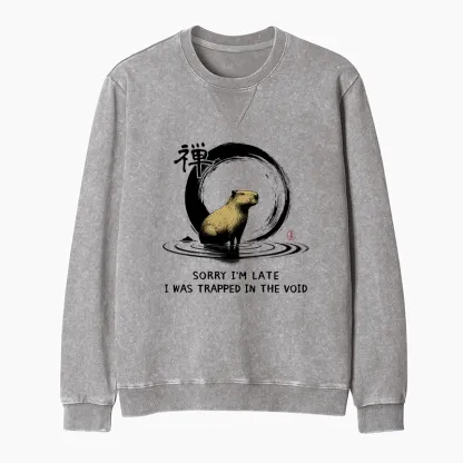 Tokyo-Tiger Zen Capybara Was Trapped In The Void Washed Terry Sweatshirt