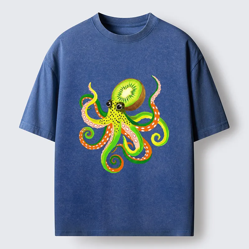 Tokyo‑Tiger Kiwi Octopus Washed T‑Shirt Sale