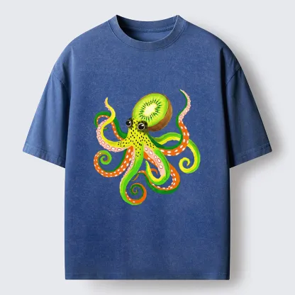 Tokyo-Tiger Kiwi Octopus Washed T-Shirt