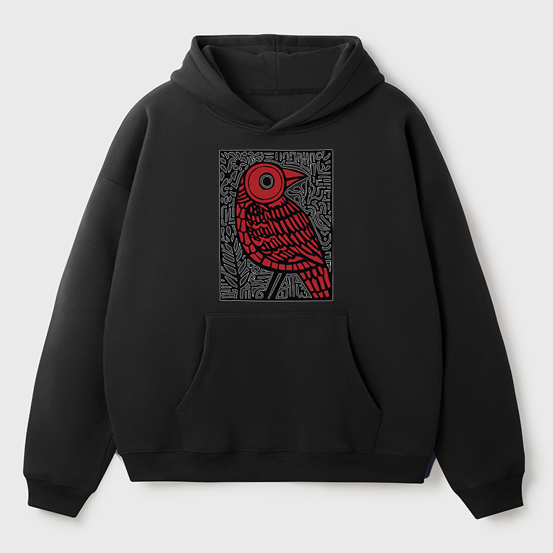 Tokyo-Tiger Retro Woodblock Bird Adult Fleece Hoodie