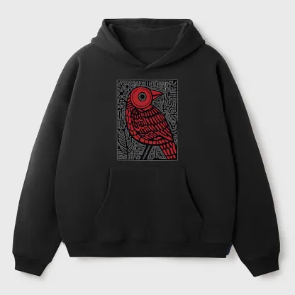 Tokyo-Tiger Retro Woodblock Bird Adult Fleece Hoodie