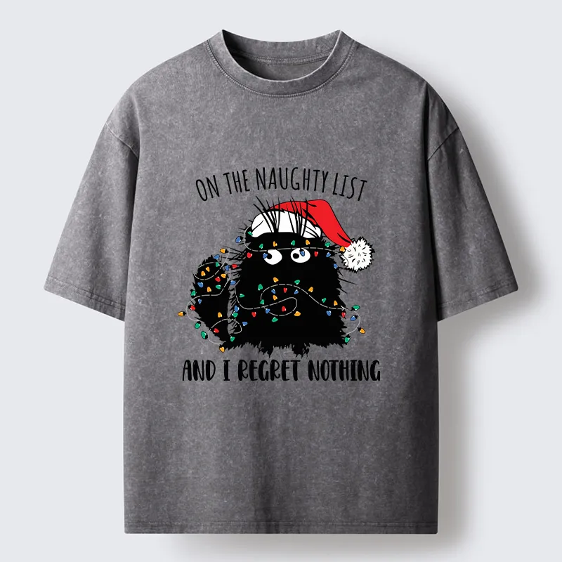 Tokyo-Tiger Mischievous Christmas Black Cat Washed T-Shirt