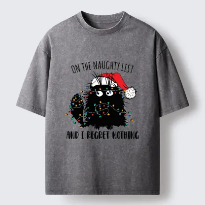 Tokyo-Tiger Mischievous Christmas Black Cat Washed T-Shirt