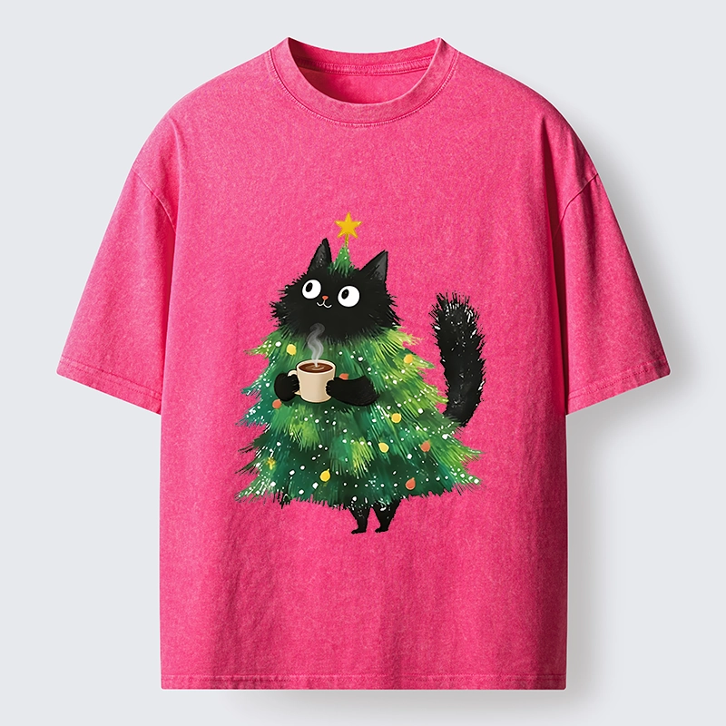 Tokyo‑Tiger Coffee Christmas Cat Washed T‑Shirt