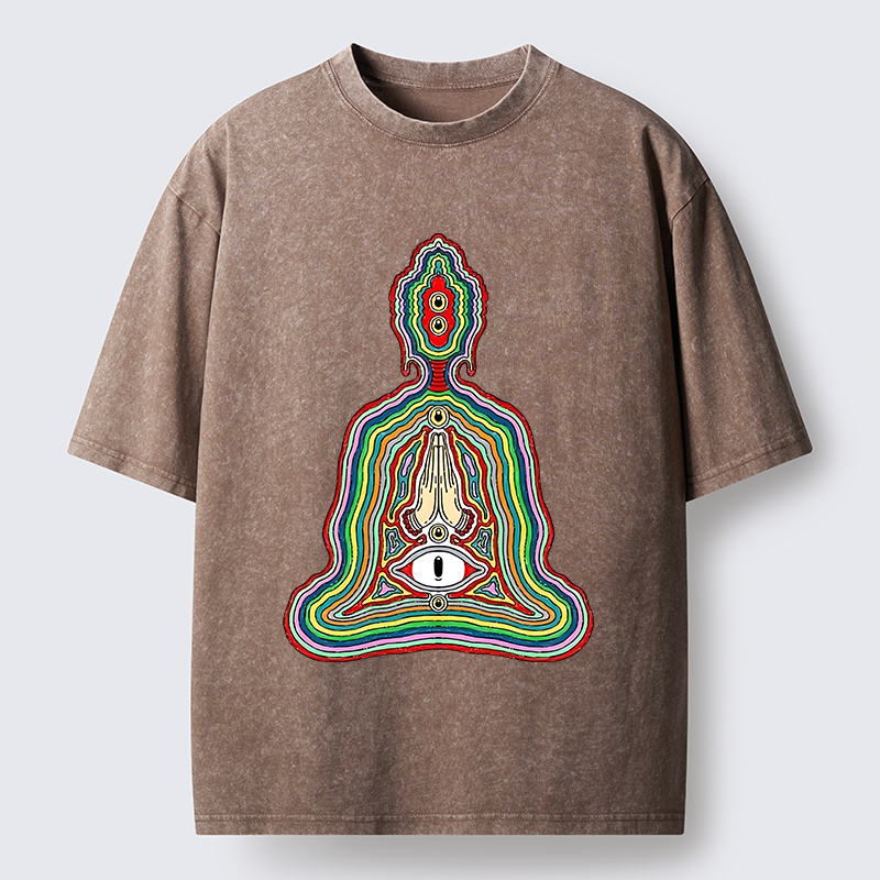 Tokyo-Tiger Colorful Multi Eye Buddha Washed T-Shirt