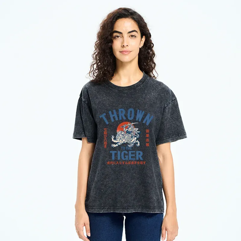 Tokyo-Tiger Japanese Traditional Proverb Washed T-Shirt