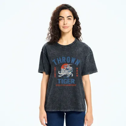 Tokyo-Tiger Japanese Traditional Proverb Washed T-Shirt