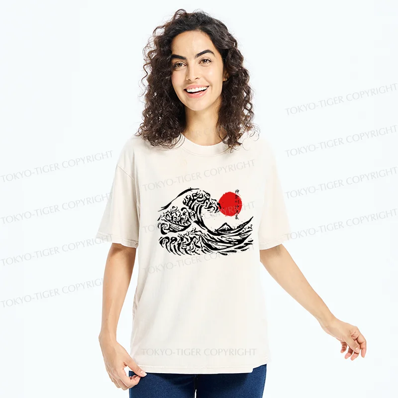 Tokyo-Tiger Japanese Retro Waves Washed T-Shirt