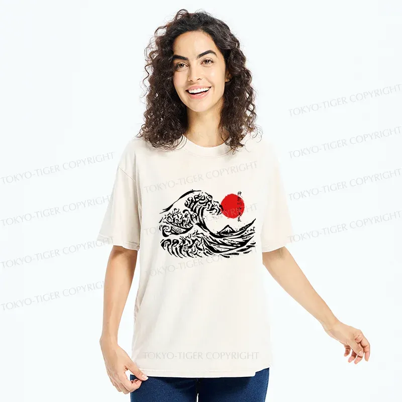 Tokyo-Tiger Japanese Retro Waves Washed T-Shirt