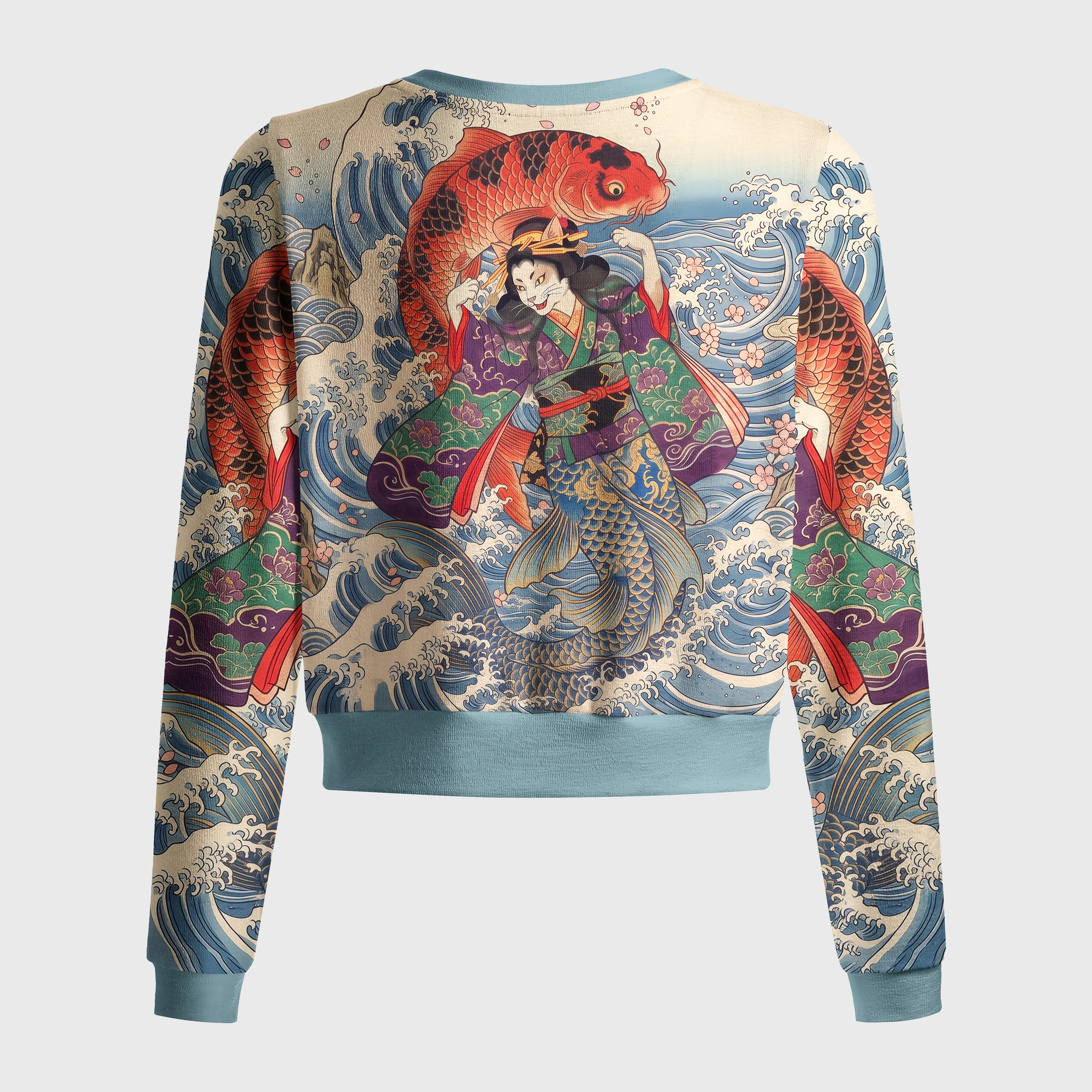 Tokyo-Tiger Ukiyo-E Cat Geisha Koi Fish Women's Lightweight Cardigan