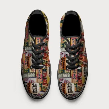 Tokyo-Tiger Tokyo Street Signs Orange Canvas Shoes