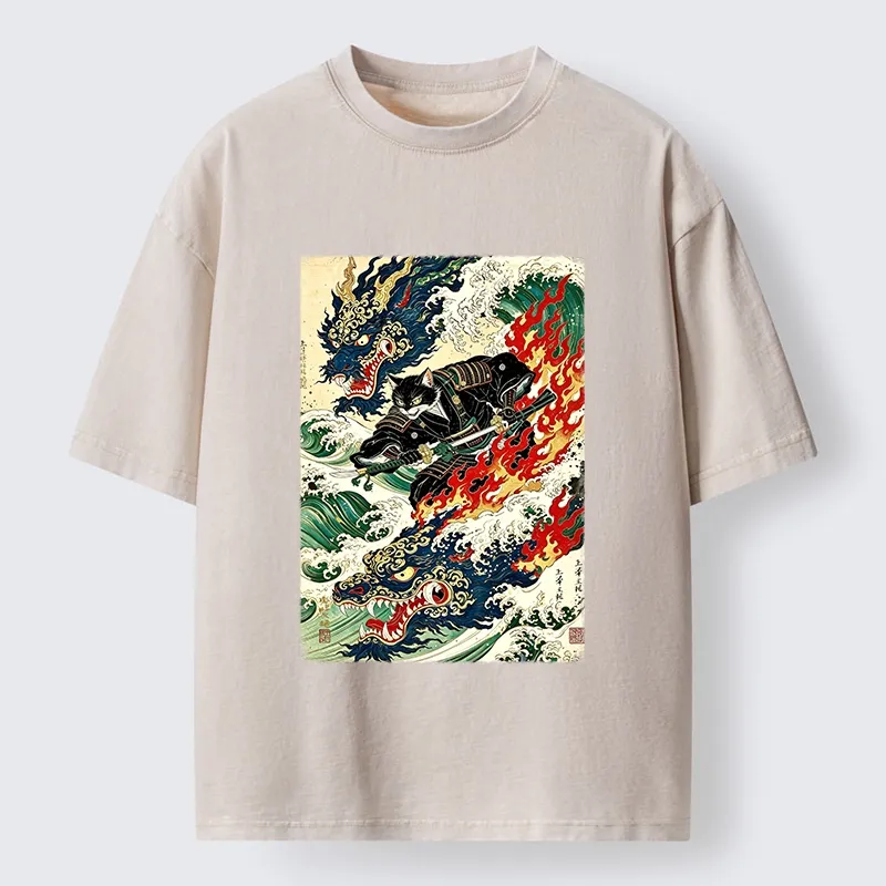 Tokyo‑Tiger Samurai Cat Beast Washed T‑Shirt