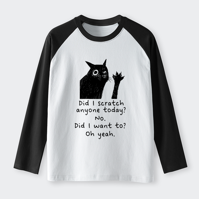 Tokyo-Tiger Black Cat Scratches People Raglan Long Sleeve T-shirt
