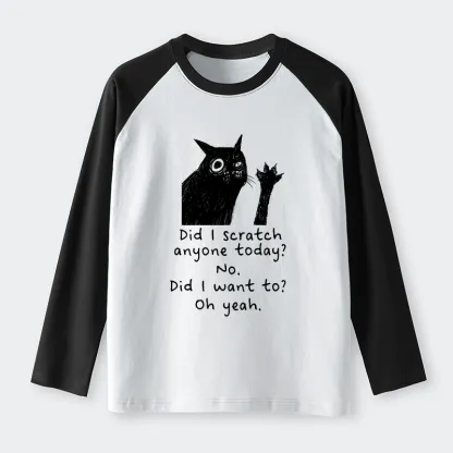 Tokyo-Tiger Black Cat Scratches People Raglan Long Sleeve T-shirt