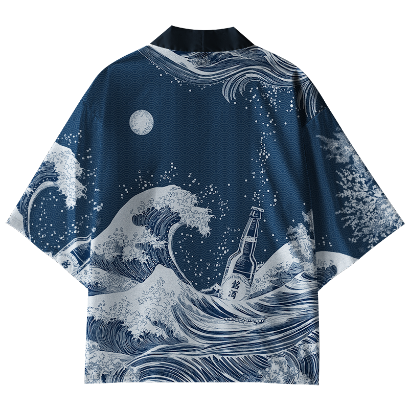 Tokyo-Tiger The Great Wave Off Beer Kimono Cardigan