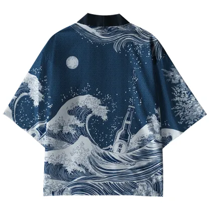 Tokyo-Tiger The Great Wave Off Beer Kimono Cardigan