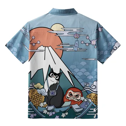 Tokyo-Tiger Mount Fuji Landscape With Cat Button-up Shirt