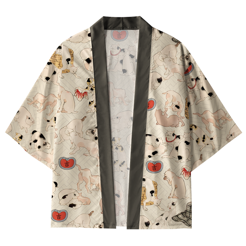Tokyo-Tiger Cats Frolic Kimono Cardigan
