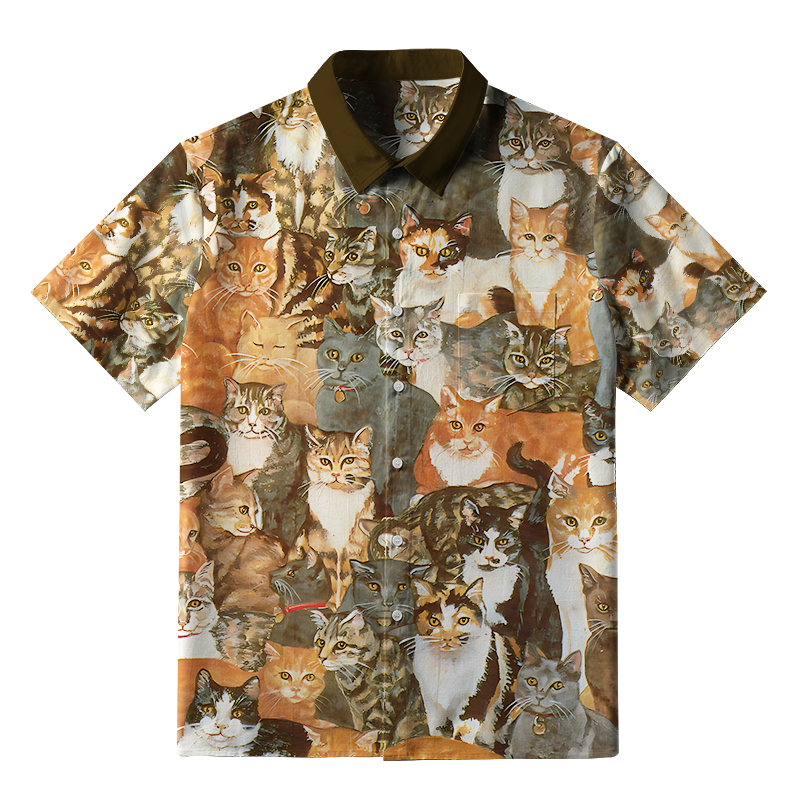Tokyo-Tiger Oil Painting Art Cats Button-up Shirt
