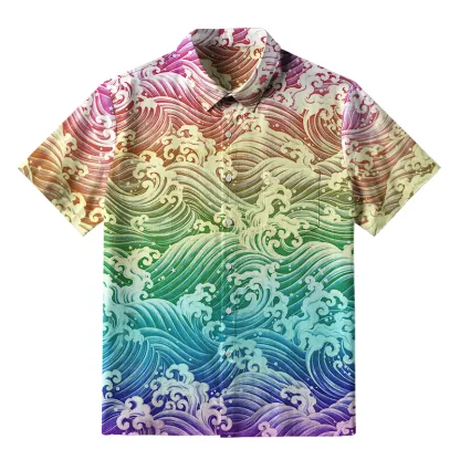Tokyo-Tiger Rainbow Wave  Proud Kanagawa Wave Button-up Shirt