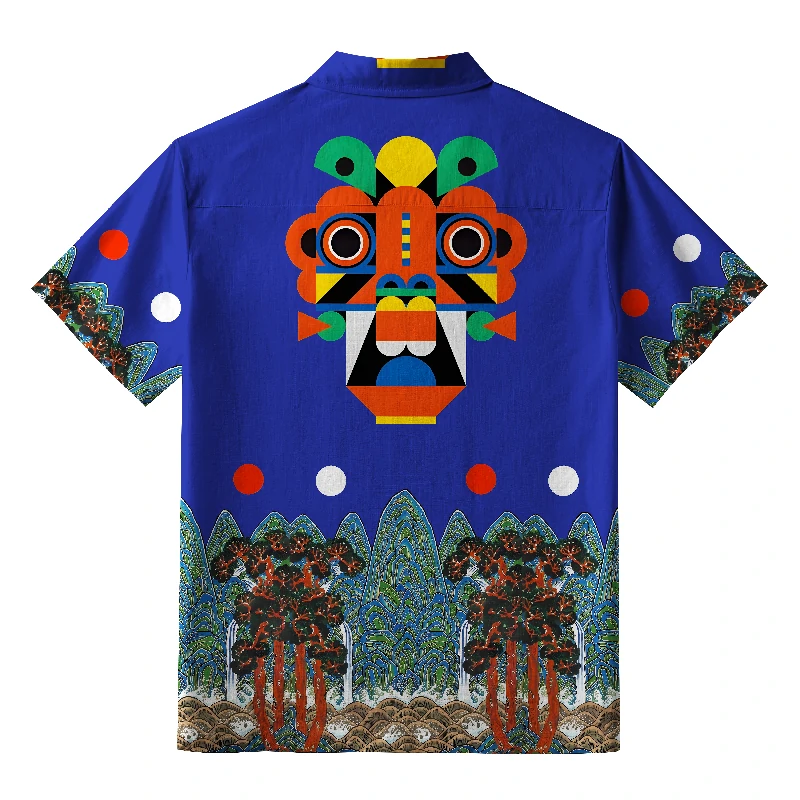 Tokyo-Tiger Abstract Art Mask Button-up Shirt