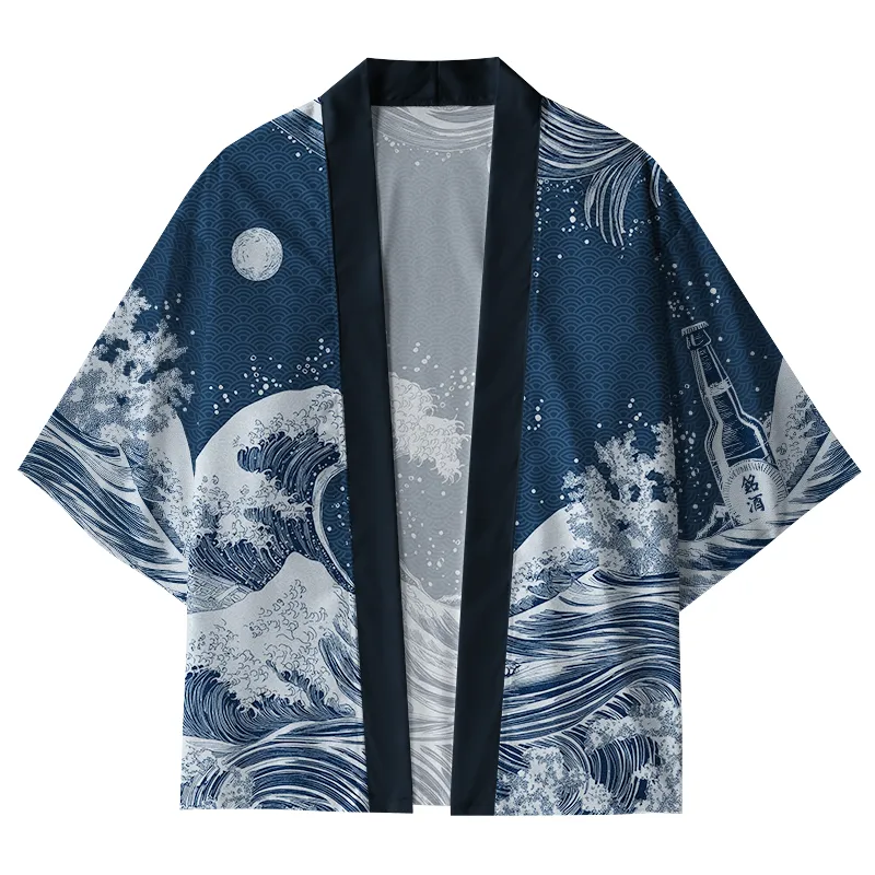 Tokyo-Tiger The Great Wave Off Beer Kimono Cardigan