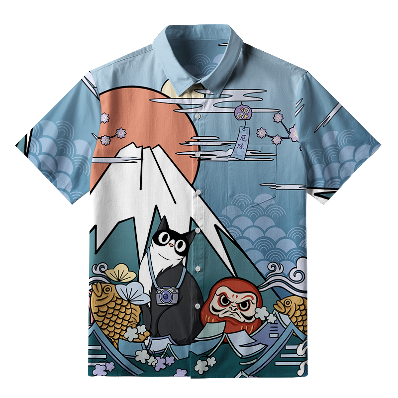 Tokyo-Tiger Mount Fuji Landscape With Cat Button-up Shirt