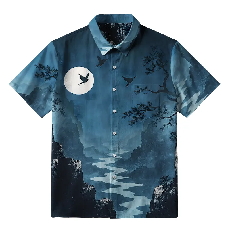Tokyo-Tiger River Valley Under The Moon Button-up Shirt
