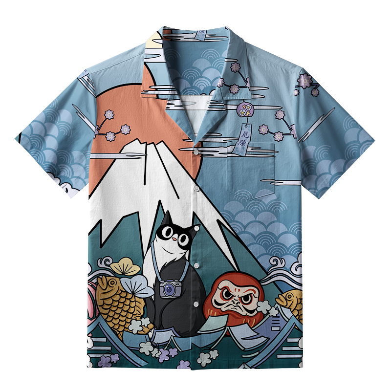 Tokyo-Tiger Mount Fuji Landscape With Cat Aloha Hawaiian Shirt