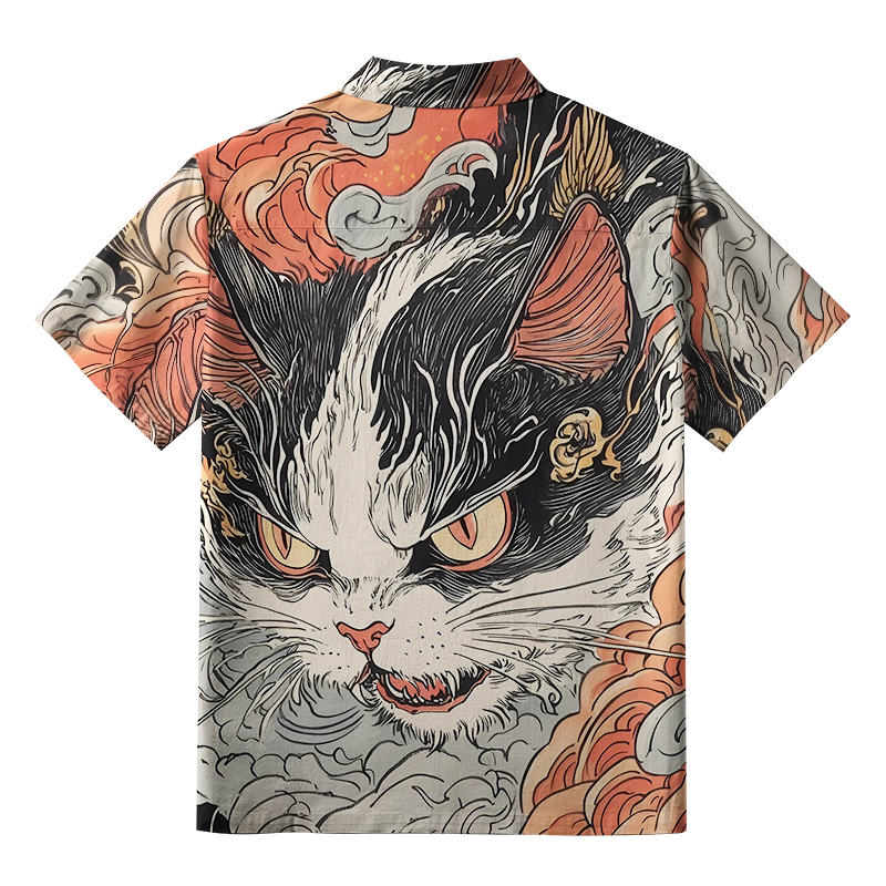 Tokyo-Tiger Cat's Fierce Gaze Button-up Shirt