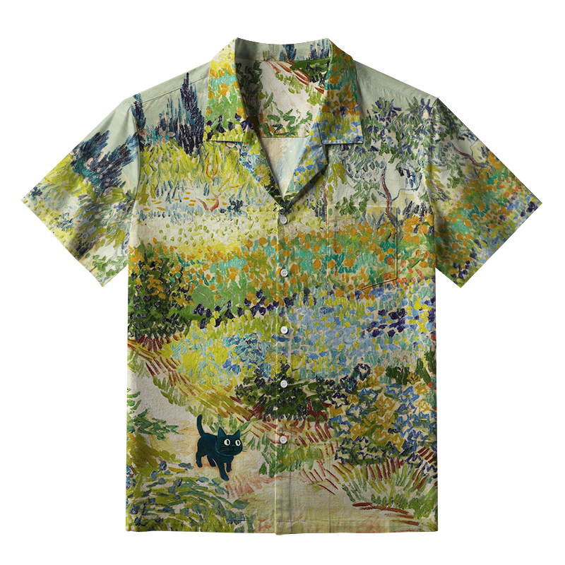 Tokyo-Tiger Black Cat In The Flower Field Aloha Hawaiian Shirt