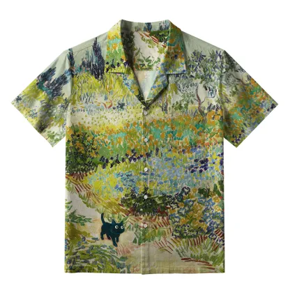 Tokyo-Tiger Black Cat In The Flower Field Aloha Hawaiian Shirt