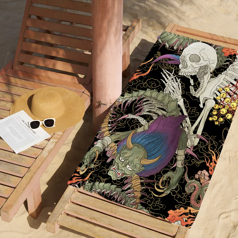Tokyo-Tiger Japanese Yokai And Skeletons Beach Towel
