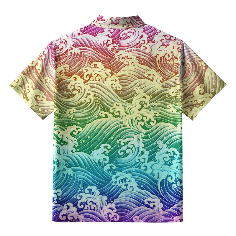 Tokyo-Tiger Rainbow Wave  Proud Kanagawa Wave Button-up Shirt