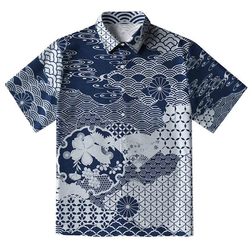 Tokyo-Tiger Elegant Floral Waves Button-up Shirt