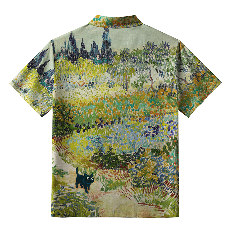 Tokyo-Tiger Black Cat In The Flower Field Aloha Hawaiian Shirt