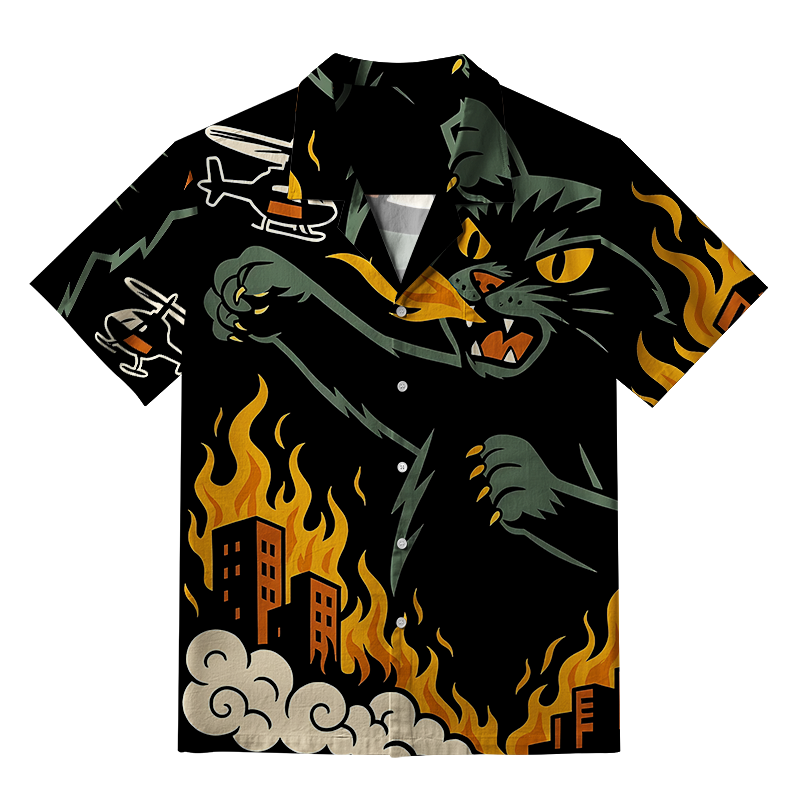 Tokyo-Tiger City Destroyer Cat Monster Aloha Hawaiian Shirt