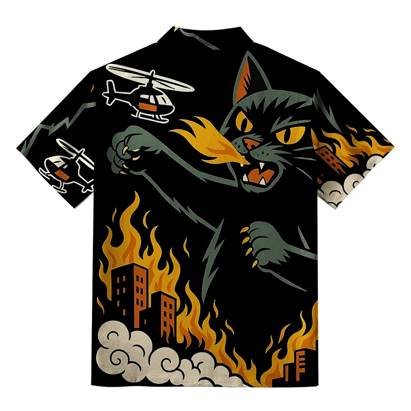 Tokyo-Tiger City Destroyer Cat Monster Button-up Shirt