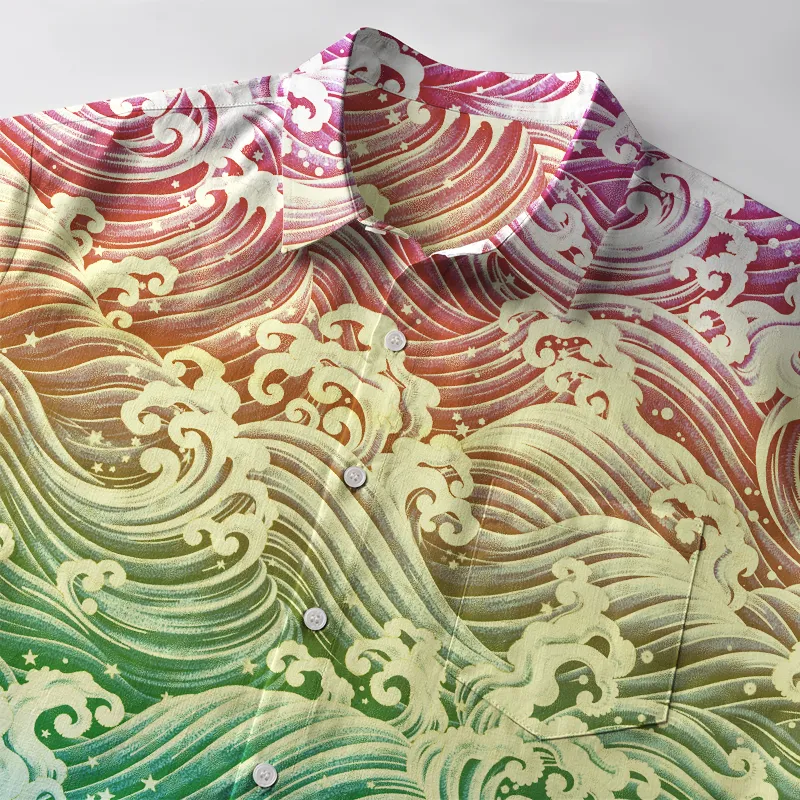Tokyo-Tiger Rainbow Wave  Proud Kanagawa Wave Button-up Shirt