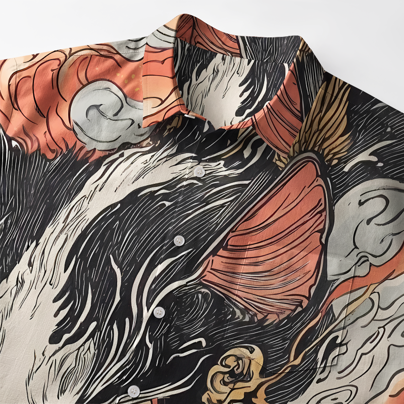 Tokyo-Tiger Cat's Fierce Gaze Button-up Shirt