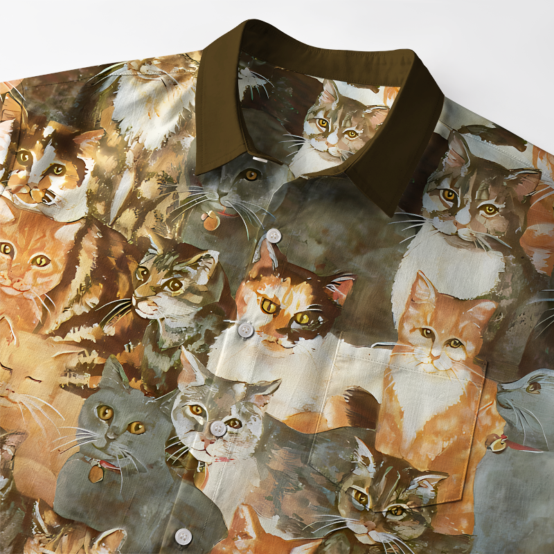 Tokyo-Tiger Oil Painting Art Cats Button-up Shirt