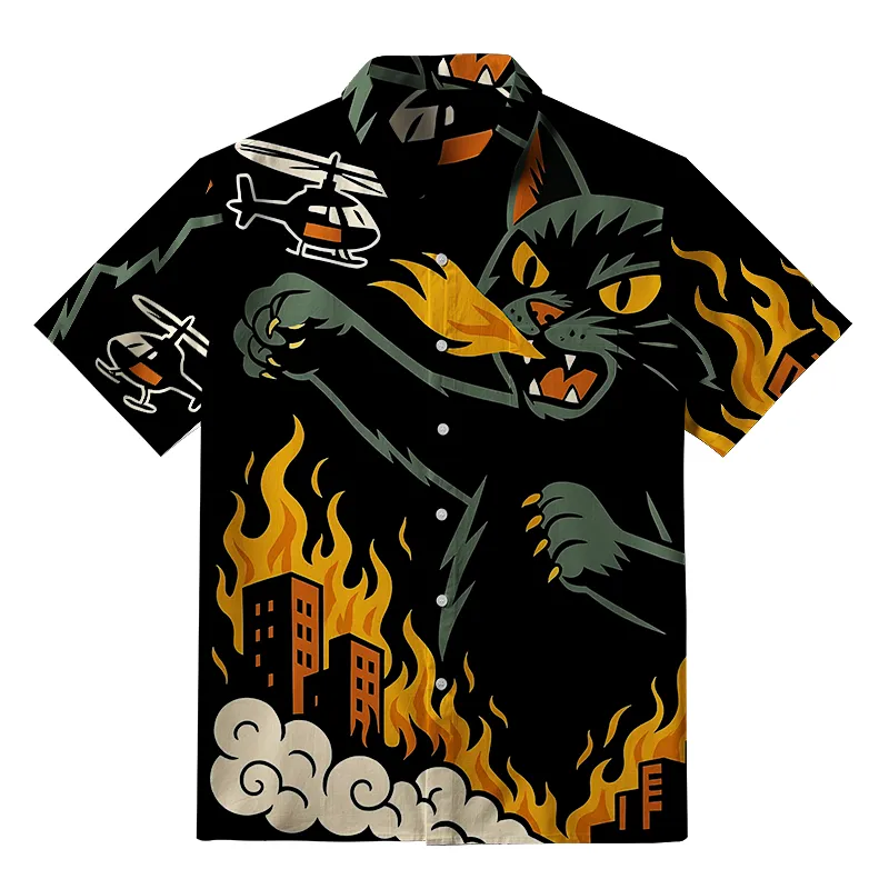 Tokyo-Tiger City Destroyer Cat Monster Button-up Shirt