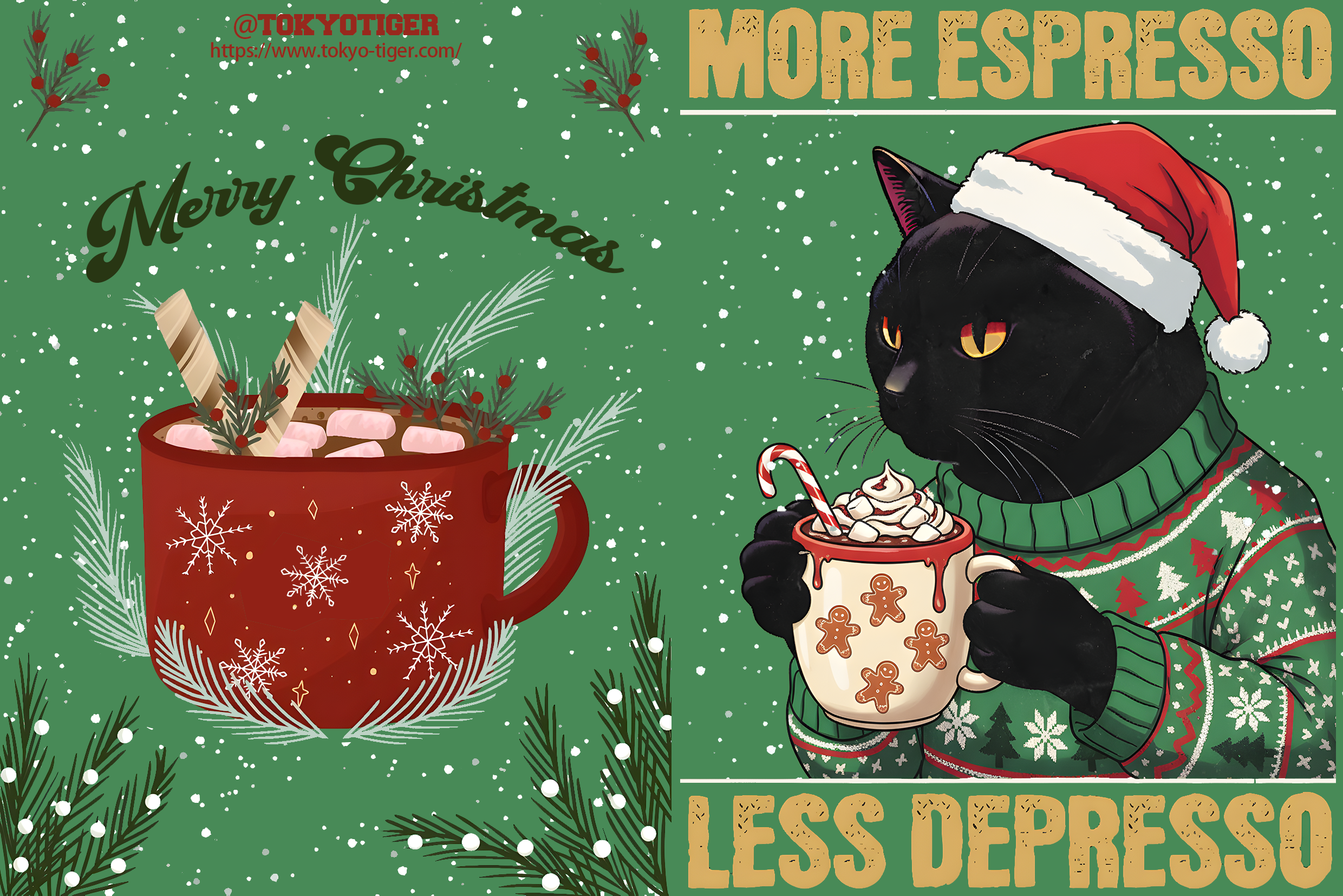 Tokyo-Tiger Up Caffeine Down Depression Christmas Card